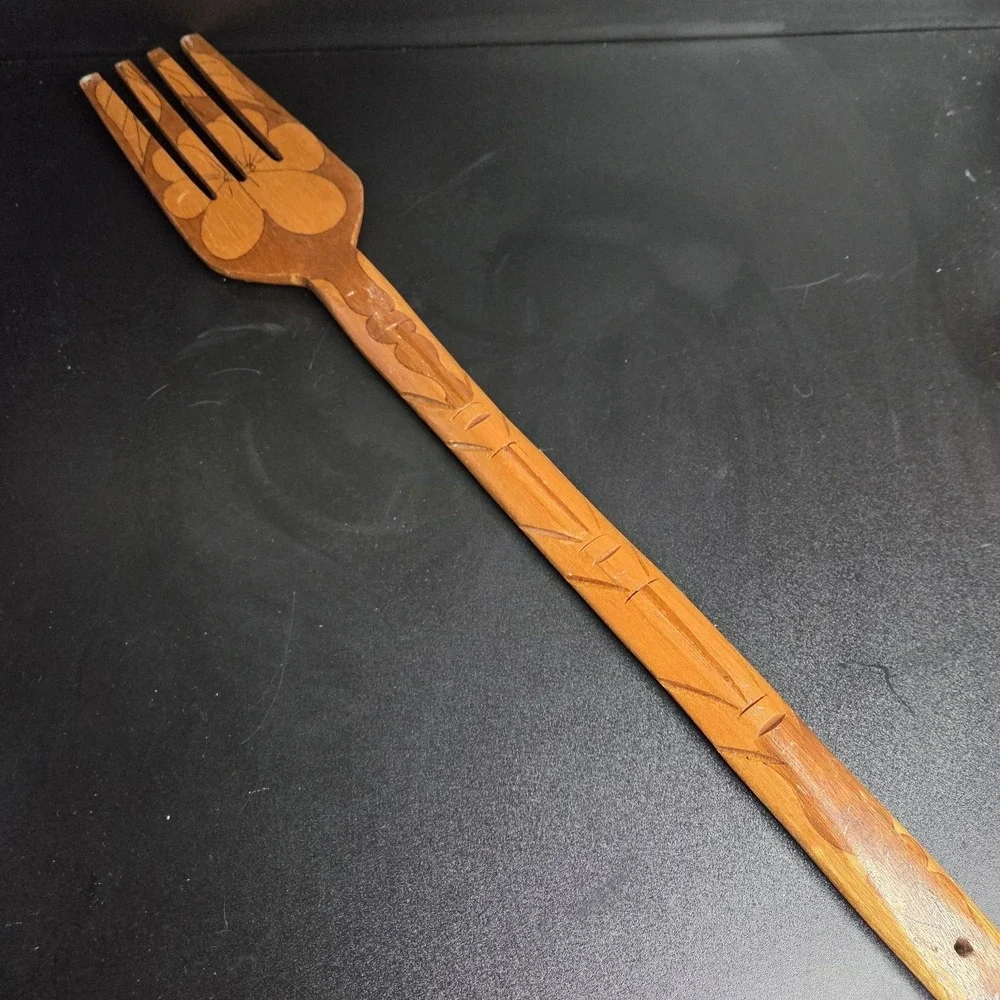 Vintage Hand Carved Wooden Fork Wall Art Alaska Souvenir Rustic Decor